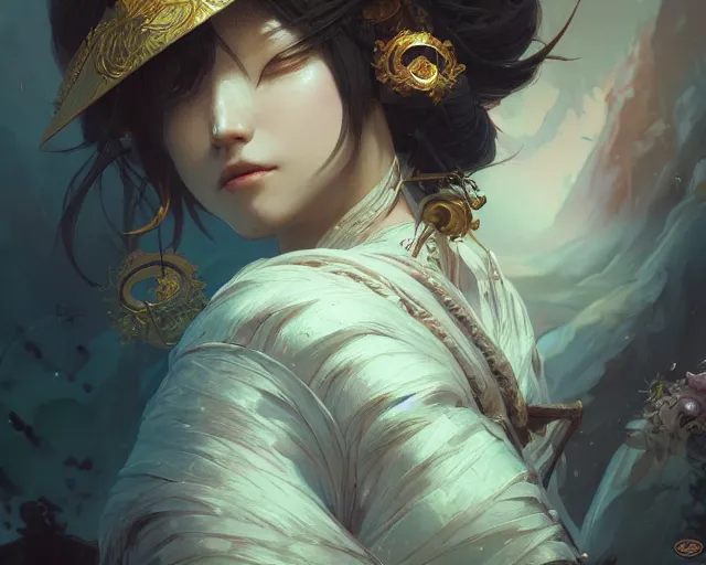 Image similar to photography of tanjiro kamado, deep focus, japanese fantasy, intricate, elegant, highly detailed, digital painting, artstation, concept art, matte, sharp focus, illustration, hearthstone, art by artgerm and greg rutkowski and alphonse mucha