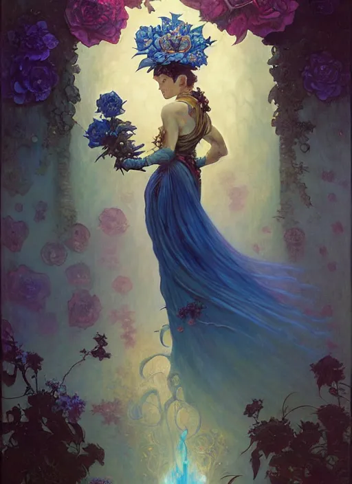 Prompt: blue rose. fantasy, regal, by kim keever, victo ngai, stanley artgerm lau, greg rutkowski, thomas kindkade, alphonse mucha, loish, norman rockwell