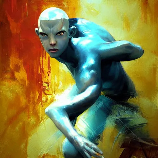 Image similar to avatar aang in water bending, jeremy mann painting