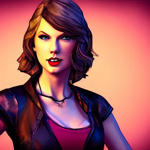 Image similar to taylor swift portrait, borderlands, tales from the borderlands, the wolf among us, comic, cinematic lighting, studio quality, 8 k