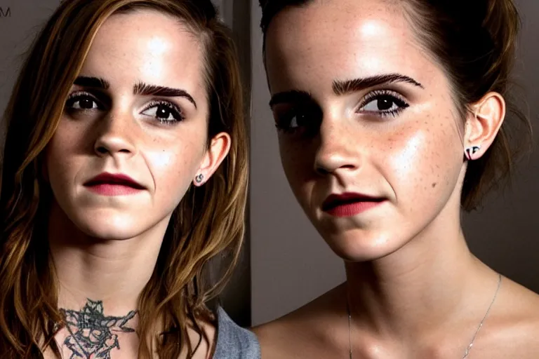 Image similar to emma watson, dope tattoo, hyperrealistic