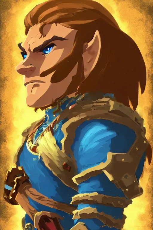 Image similar to an in game portrait of ganondorf from the legend of zelda breath of the wild, breath of the wild art style.