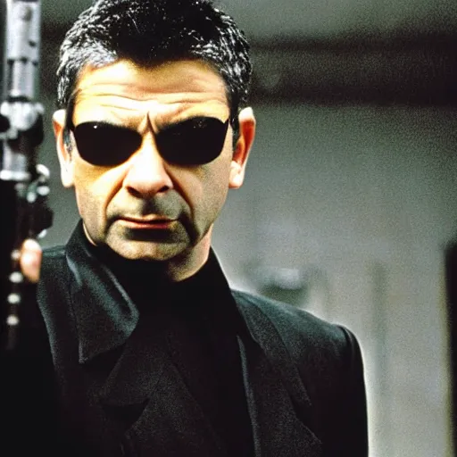 Image similar to film still of Rowan Atkinson in the Matrix