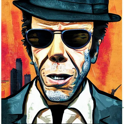 Image similar to tom waits in the style of Grand Theft Auto, by Stephen Bliss