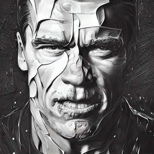 Image similar to arnold schwarzenegger as a villain fantasy, intricate, elegant, highly detailed, digital painting, artstation, concept art, matte, sharp focus, illustration, art by Nicola Samori and Conrad Roset and vincent van gogh, refined, masterpiece