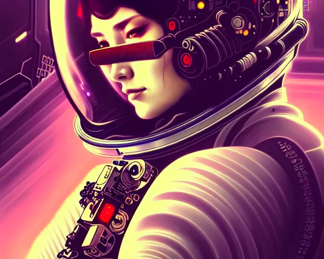 Prompt: psychoslayer, woman astronaut, intricate abstract. cyberpunk, being entered by machine, portrait, highly detailed, deep focus, elegant, digital painting, smooth, sharp focus, illustration, ultra realistic, 8 k, art by artgerm and alphonse mucha