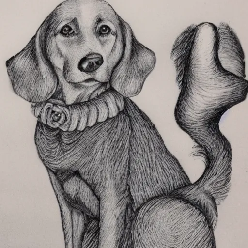 Image similar to dog posing for a portrait, style of edward gorey