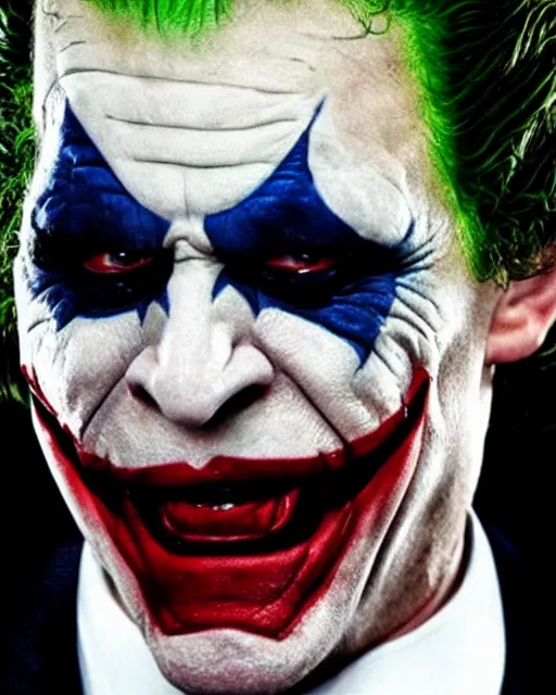 Image similar to Film still close-up shot of Vince McMahon as The Joker from the movie The Dark Knight