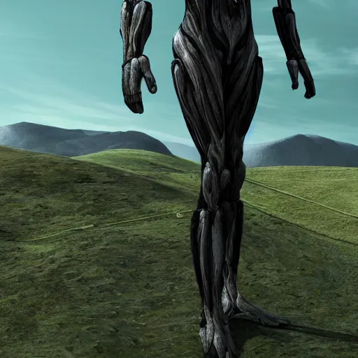 Image similar to average terran, humanoid, slender limbs, hairless head, high forehead, landscape, environment