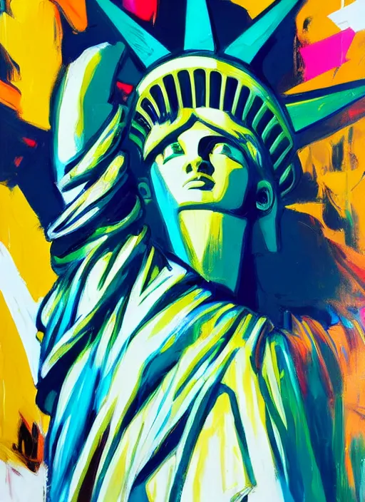 Prompt: propaganda statue of liberty by nielly