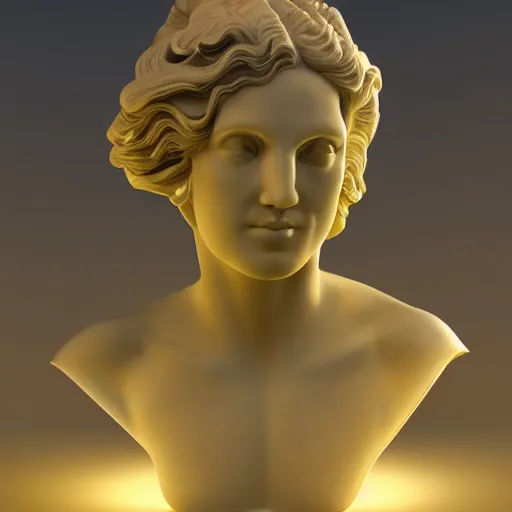 Prompt: sci - fi cgartist wide shot anaglyph ambient occlusion rendering of a hyper realistic marble greek statuary regal goddess head glowing with embedded vaporwave leds product photo high key colored lighting, trending on artstation volumetric lighting
