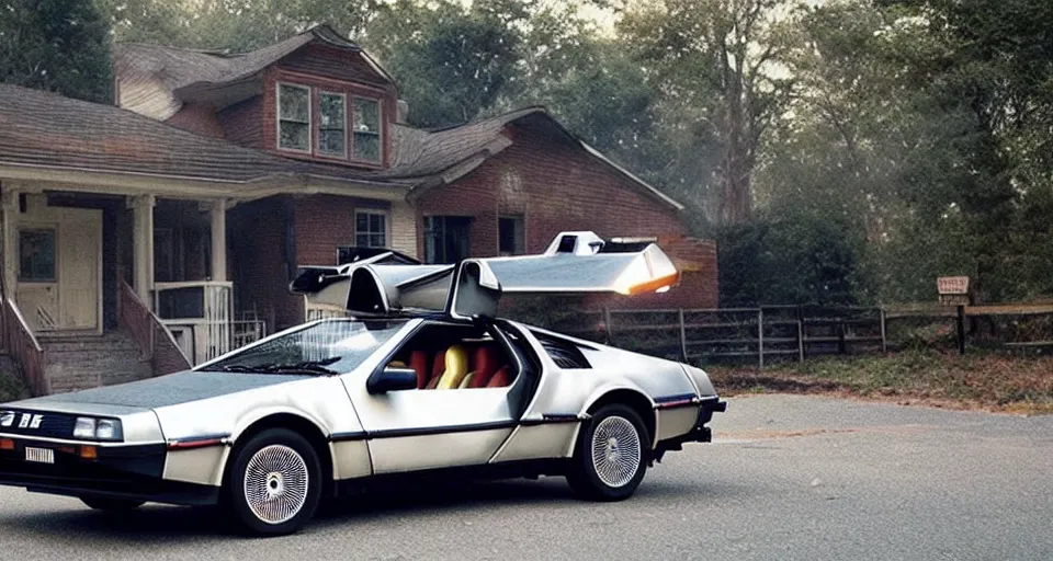 Image similar to the delorean in stranger things