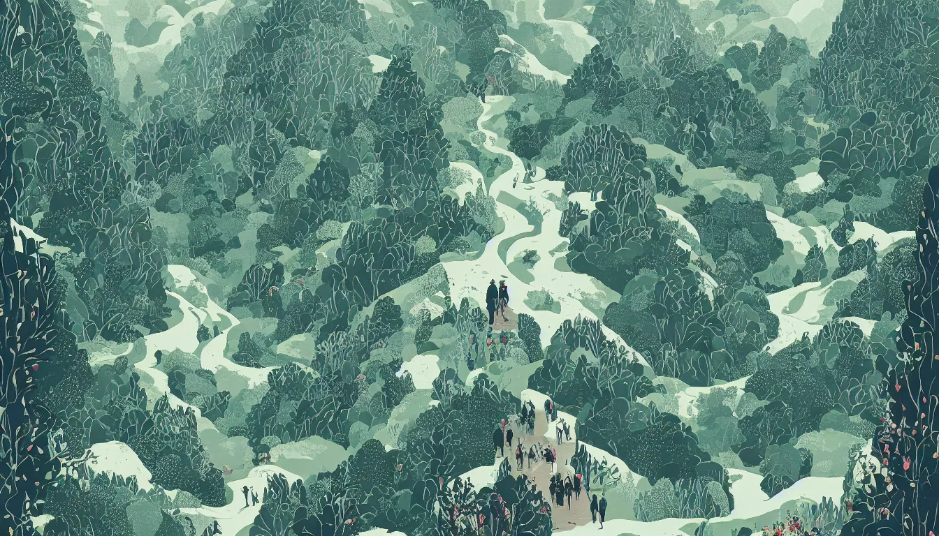 Image similar to mountain forest hiking path by victo ngai