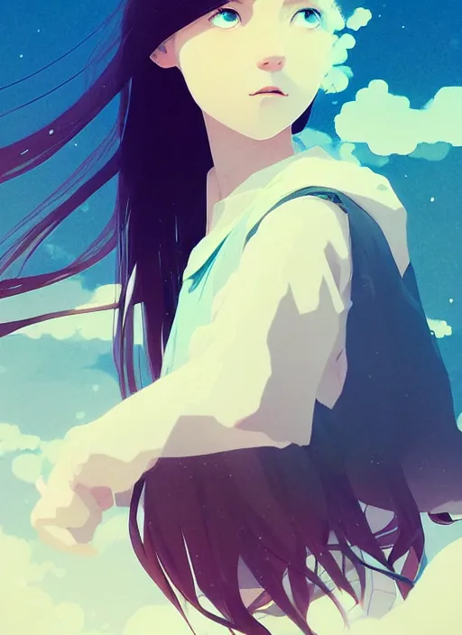 Image similar to portrait of a girl by ilya kuvshinov, cloudy sky background lush landscape ln illustration concept art lotr anime key visual portrait long flowing hair fine detail delicate features gapmoe kuudere trending pixiv by victo ngai fanbox by greg rutkowski makoto shinkai takashi takeuchi studio ghibli