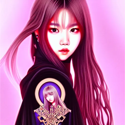 Image similar to lalisa manoban of blackpink, grim reaper costume, tarot card, highly detailed, digital painting, smooth, sharp focus, illustration, ultra realistic, 8 k, art by artgerm and alphonse mucha