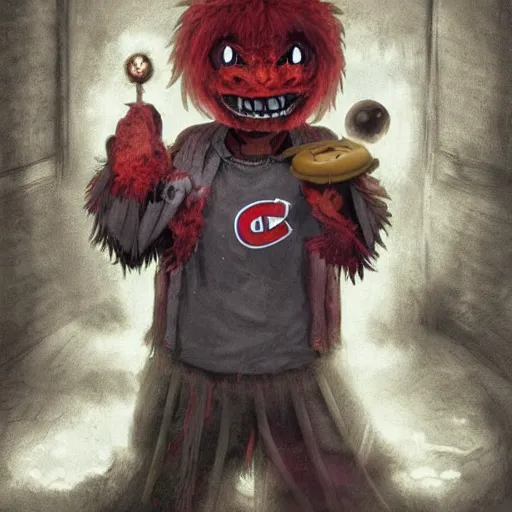 Prompt: scary anime Portrait of horrific Youppi the Habs Montreal Canadiens Mascot as a very dead powerful and violent pokemon, highly detailed anime, high evolution, 1990s, haunted shiny legendary, darkness, smooth, sharp focus, dynamic lighting, intricate, trending on ArtStation, stuff of nightmares, illustration pokemon, art by WLOP