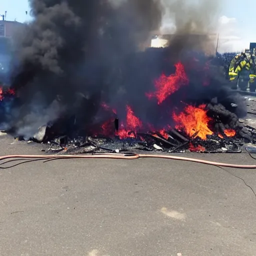 Prompt: Large dumpster fire on stage, crowd cheering