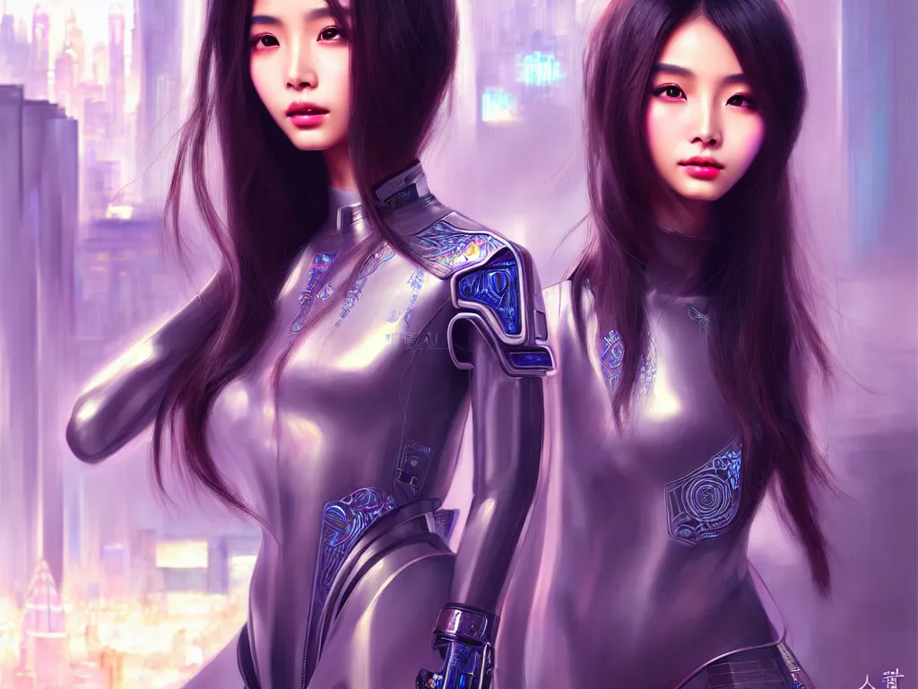 Prompt: portrait angelababy, futuristic hong kong police uniform girl, at future neon light rooftop, ssci - fi and fantasy, intricate and very very beautiful and elegant, highly detailed, digital painting, artstation, concept art, smooth and sharp focus, illustration, art by tan zi and ayanamikodon and alphonse mucha and wlop