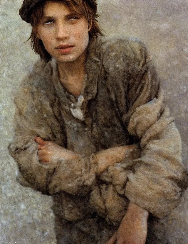 Prompt: portrait of handsome peasant boy with dirty face, cottage core, cinematic focus, polaroid photo bleached vintage pastel colors high - key lighting, soft lights, foggy, by steve hanks, by lisa yuskavage, by serov valentin, by tarkovsky, detailed, oil on canvas