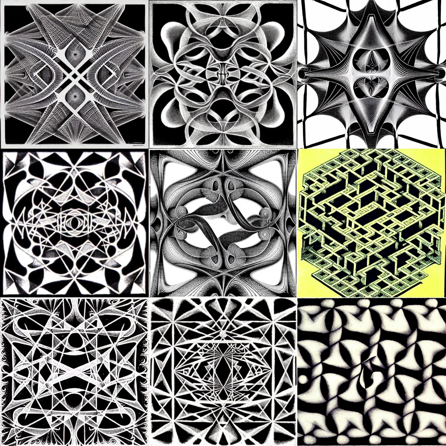 Prompt: impossible fractal structure of a human mind by m. c. escher