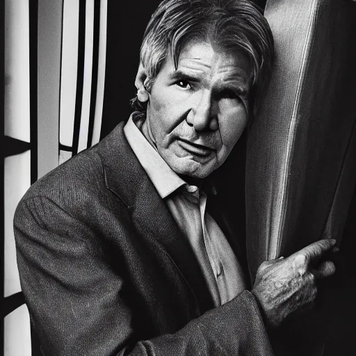 Image similar to harrison ford from indiana jone, but with very big ears. black and white photo rolling stone magazine 8 k