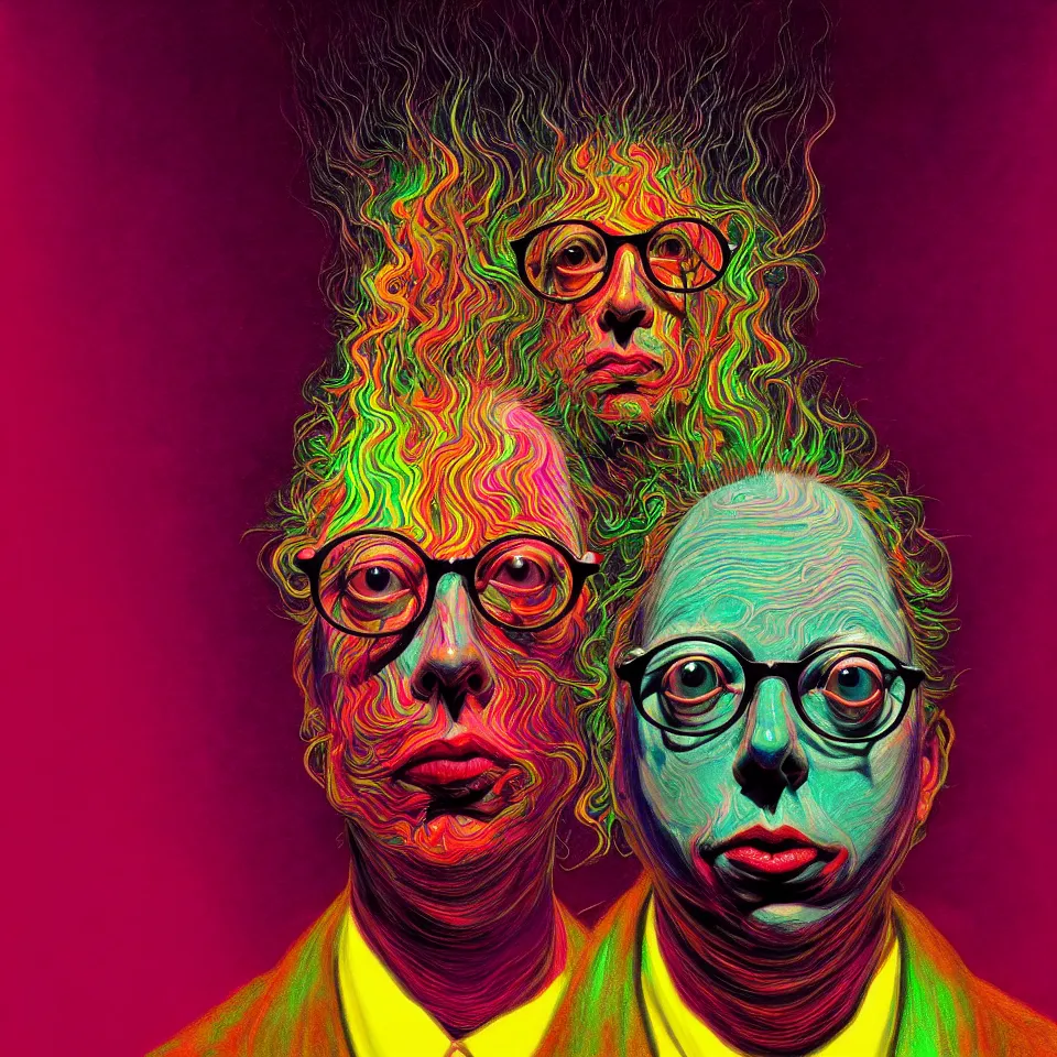 Image similar to bright psychedelic todd solondz turning into god and satan, diffuse lighting, fantasy, intricate, elegant, highly detailed, lifelike, photorealistic, digital painting, artstation, illustration, concept art, smooth, sharp focus, art by francis bacon