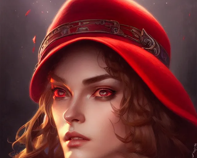 Prompt: red hat wizard, deep focus, d & d, fantasy, intricate, elegant, highly detailed, digital painting, artstation, concept art, matte, sharp focus, illustration, hearthstone, art by artgerm and greg rutkowski and alphonse mucha