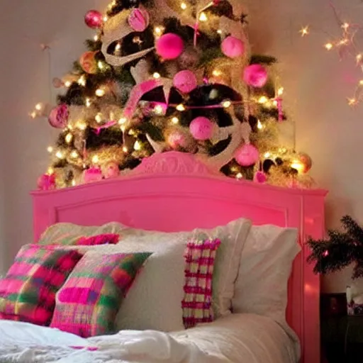 Image similar to homemade bubble gum and pastel pink halloween themed christmas bedroom ideas, high resolution, creative, visually appealling