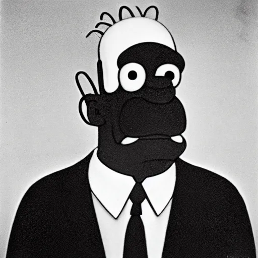 Image similar to portrait of Homer Simpson by Diane Arbus, 50mm, black and white