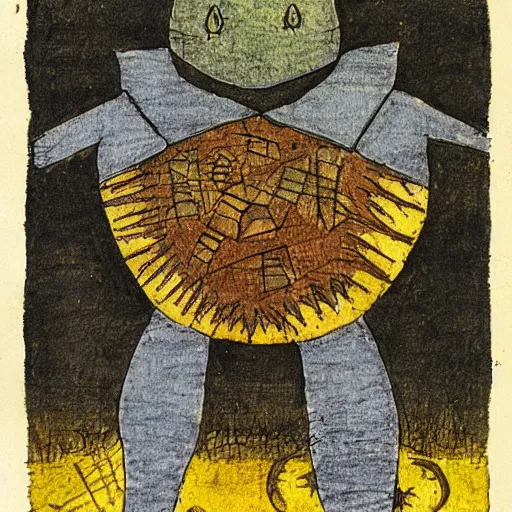 Image similar to turtle as a dark souls boss by paul klee