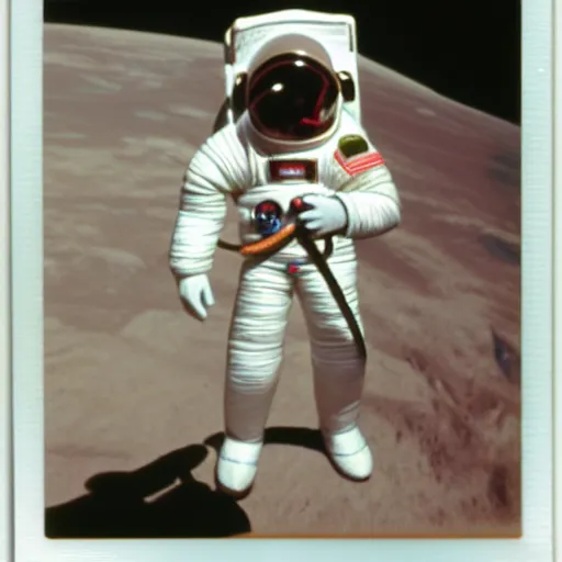 Prompt: polaroid of carl sagan in a spacesuit