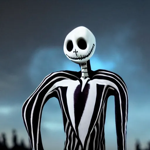 Image similar to pete davidson as jack skellington, high definition, nighttime, high detailed, movie still,