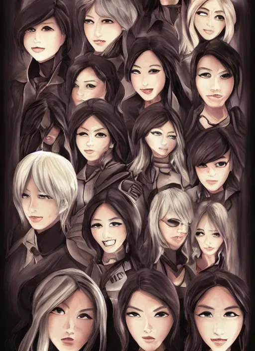 Image similar to full size persona, female sheriff, detailed faces, blank faces, style by huyy nguyen, art by huyy nguyen, demon slayer rui fanart