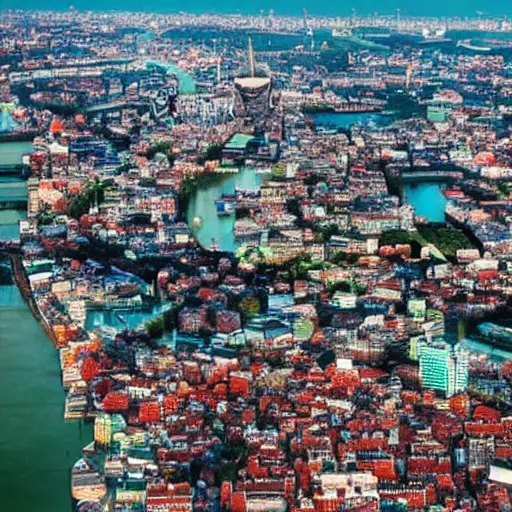 Image similar to Copenhagen and Bangkok morphed together as one new city