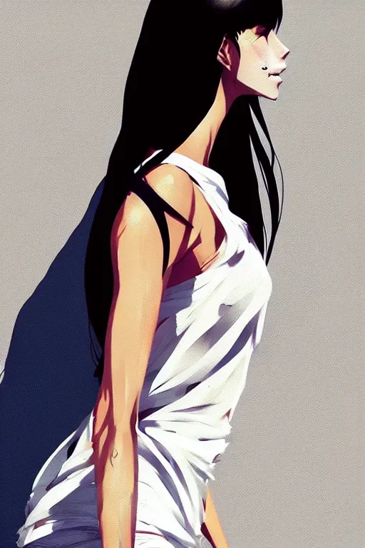 Image similar to a ultradetailed full body portrait of a woman dressed in a white tank top, by conrad roset, greg rutkowski and makoto shinkai trending on artstation