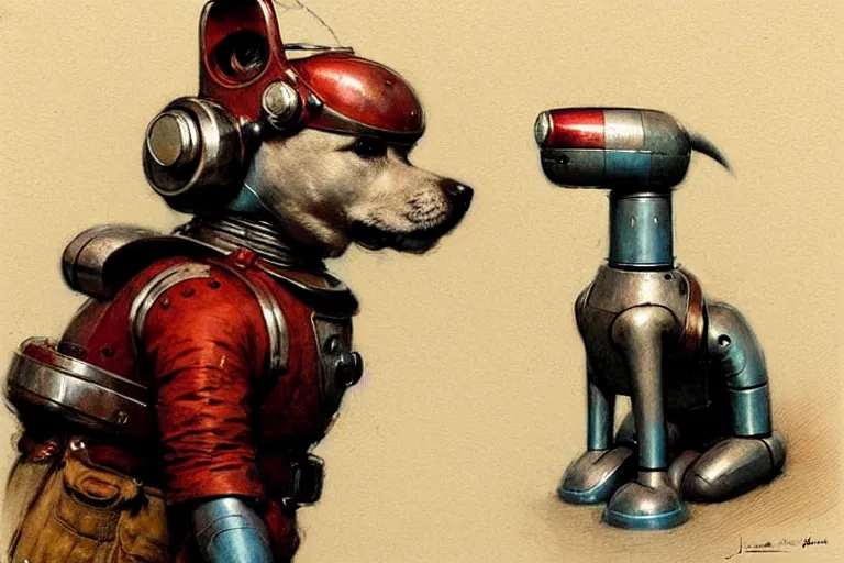 Image similar to adventurer ( ( ( ( ( 1 9 5 0 s retro future robot android dog. muted colors. ) ) ) ) ) by jean baptiste monge!!!!!!!!!!!!!!!!!!!!!!!!! chrome red