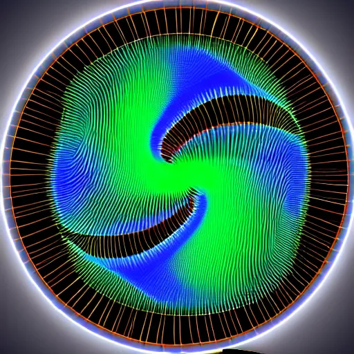 Prompt: 4 d energy pulse flattened in radial direction, fractal wave interference