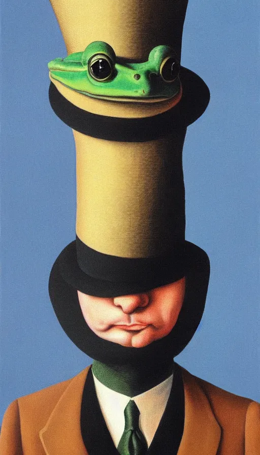 Prompt: frog wearing top hat by René Magritte, detailed, 4k