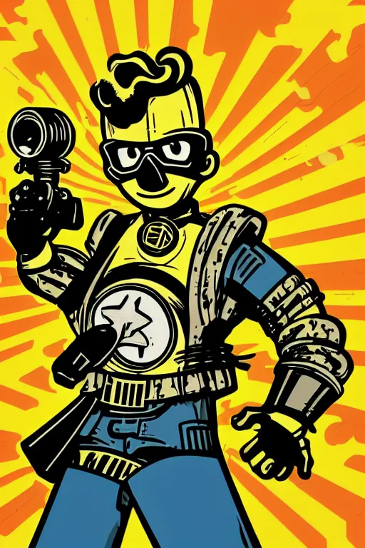 Image similar to fallout 7 6 retro futurist illustration art by butcher billy, sticker, colorful, illustration, highly detailed, simple, smooth and clean vector curves, no jagged lines, vector art, smooth andy warhol style