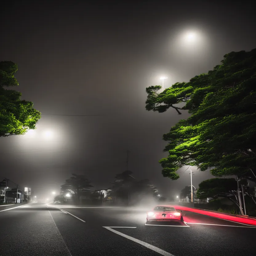 Image similar to one car JZX90 twin turbo drift middle of empty street, misty kanagawa prefecture, night, cinematic color, photorealistic, highly detailed,