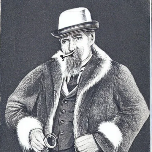 Prompt: old man detective WEARING A MONOCLE, from a Victoria era novel, wearing a fur coat and a monocle