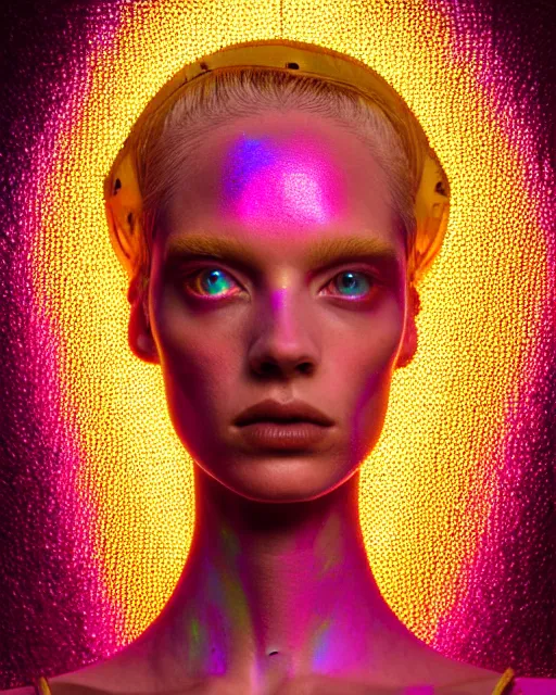 Image similar to hyperrealist highly intricate neo-rococo pink iridescent exoskeleton beautiful goddess concept art pascal blanche key sage dramatic yellow lighting 8k low angle shallow depth of field