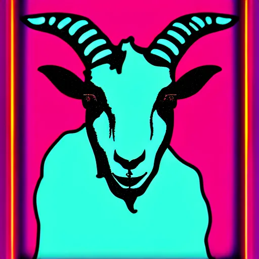 Image similar to goat, portrait, pop art, retrowave, neon light,