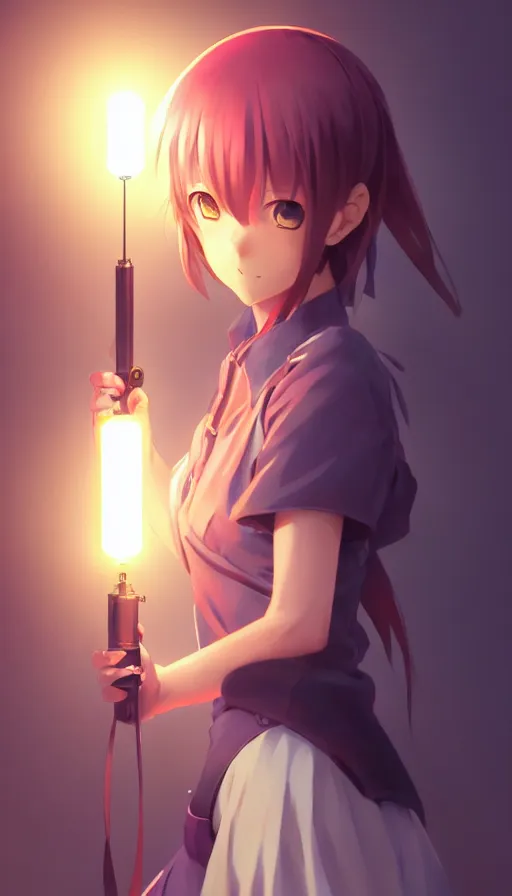 Image similar to beautiful anime girl holding a light source inside her hand, wearing samurai armor, expert high detail concept art, character design, perfect proportions defined faces, vivid colors, photorealistic shaded lighting poster ilya kuvshinov, katsuhiro, makoto shinkai, wlop, loish and clamp style, trending on artstation, best selling artist