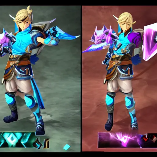 Image similar to link fierce deity as a character in the game league of legends, with a background based on the game league of legends, detailed face