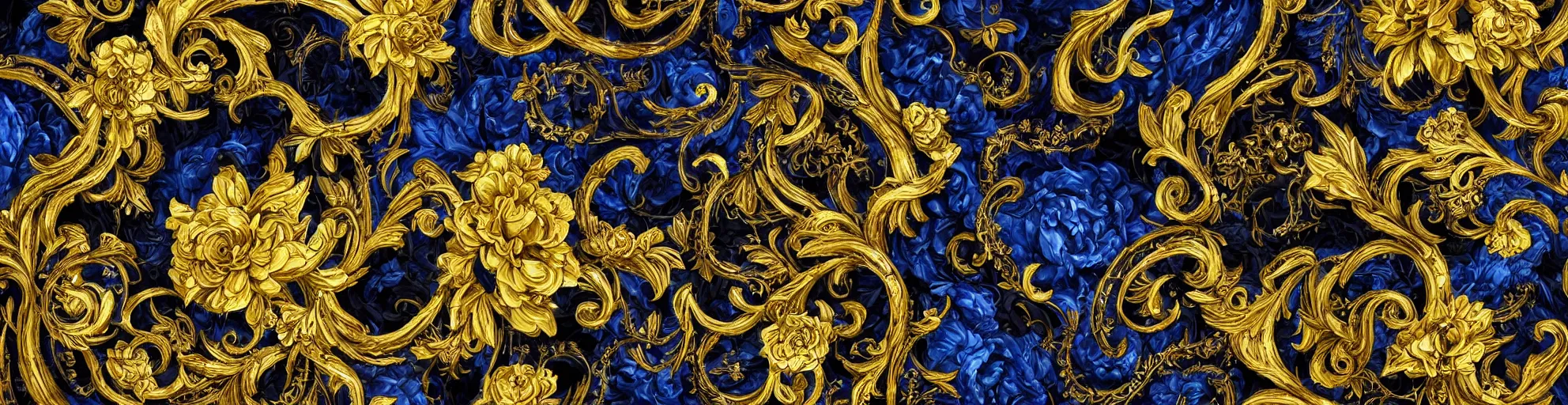 Prompt: black blue yellow, complicated gold and blue flowers the baroque style decoration, dark fantasy, intricate, elegant, highly detailed, digital painting, artstation, concept art, matte, 3 d 8 k octane rendered, sharp focus, illustration, octane rendered, art by artgerm
