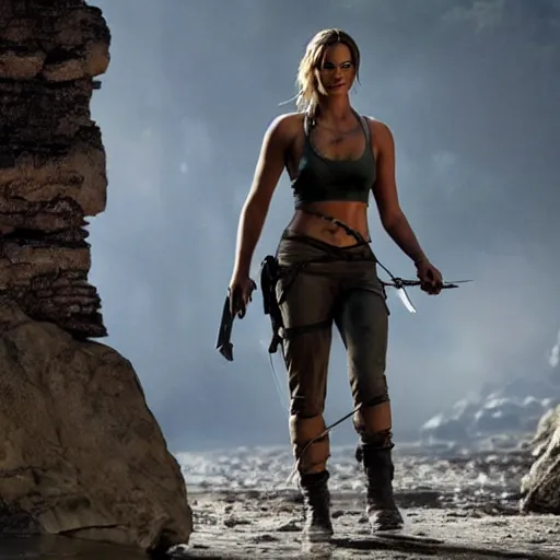 Prompt: Margot Robbie as Lara Croft in Tombraider.