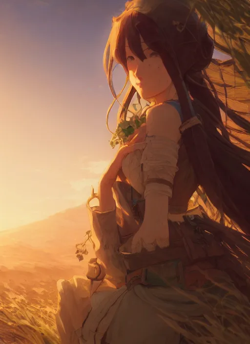 Prompt: a portrait of the emerald herald in the desert, intricate, tone mapped, ambient lighting, highly detailed, digital painting, concept art, sharp focus, by makoto shinkai and akihiko yoshida and hidari and wlop