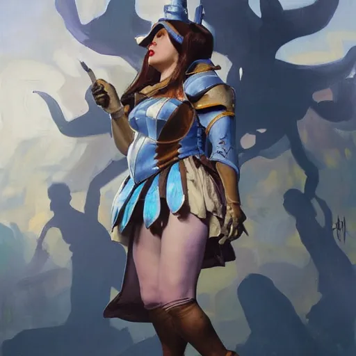 Image similar to greg manchess portrait painting of partially armored alice from alice in wonderland as overwatch character, medium shot, asymmetrical, profile picture, organic painting, sunny day, matte painting, bold shapes, hard edges, street art, trending on artstation, by huang guangjian, gil elvgren, ruan jia, randy vargas, greg rutkowski