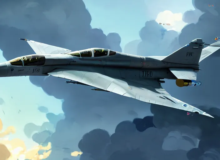 Prompt: portrait of figther jet evading, clear sky background, lush landscape, illustration concept art anime key visual trending pixiv fanbox by wlop and greg rutkowski and makoto shinkai and studio ghibli and kyoto animation, dcs world falcon bms, f 1 6 mixed panavia tornado, symmetrical, backlit